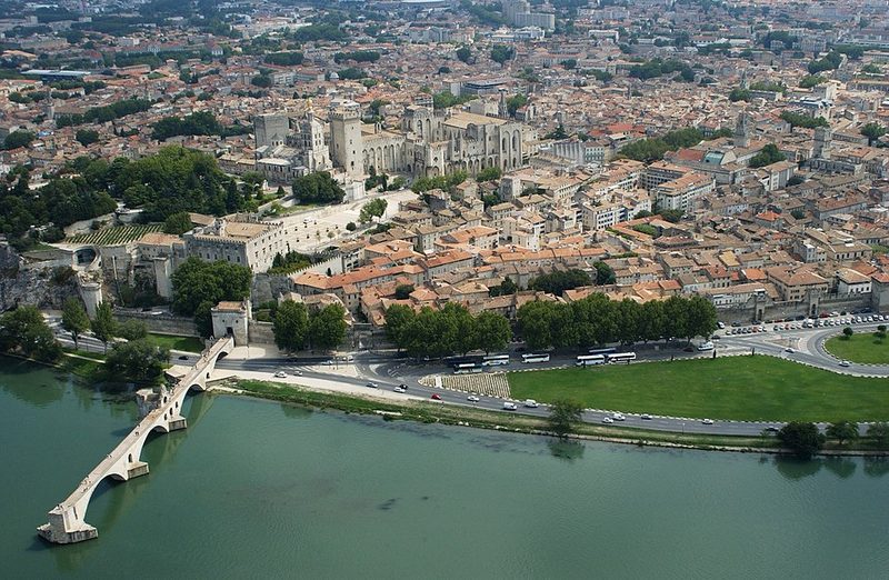 Aerial view of Avignon, its medieval walls and the Rh?ne valley