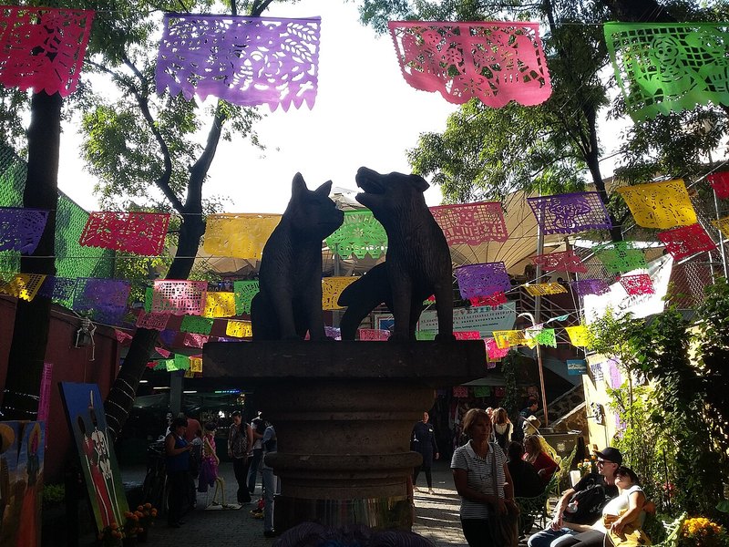Day of the Dead ofrendas and street decoration in Coyoacán, Mexico City