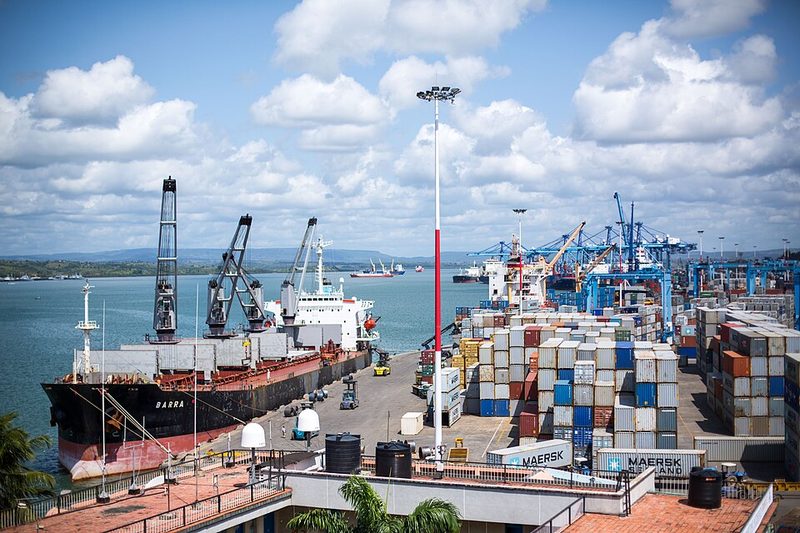 Container ships and cranes at Mombasa Port on the Indian Ocean coast