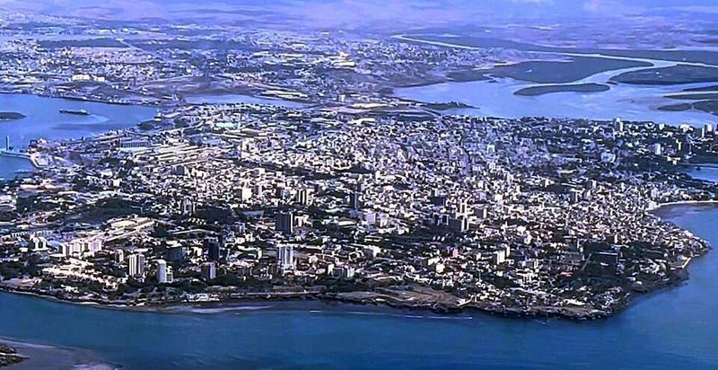 Aerial view of Mombasa Island and Kilindini Harbour